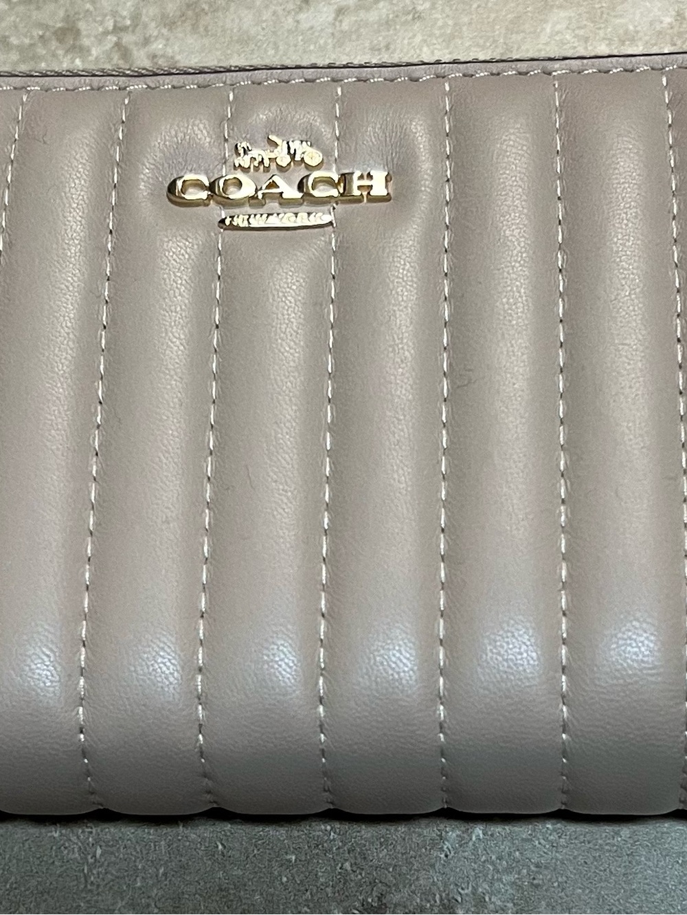 Coach Quilted Leather Wallet in Tan with Gold Logo